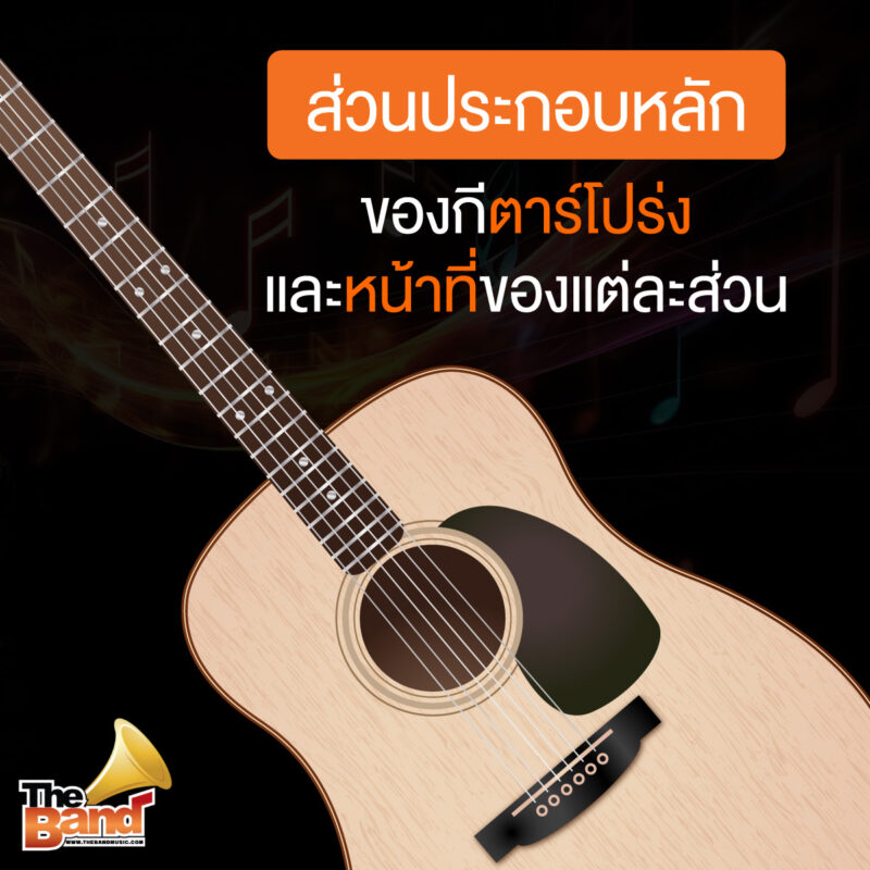 ส่วนประกอบหลักของกีตาร์โปร่งและหน้าที่ของแต่ละส่วน
